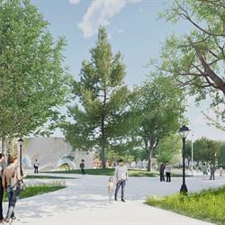 Pedestrian Level view of Ken Whillans Square